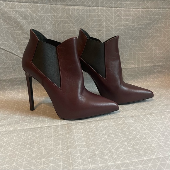 YSL Saint Laurent Ela Chelsea Burgundy Calfskin Stiletto Boots 36.5 - Picture 1 of 10